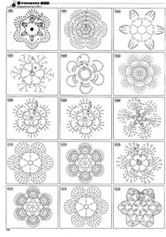 the different types of crochet patterns on this page are shown in black and white