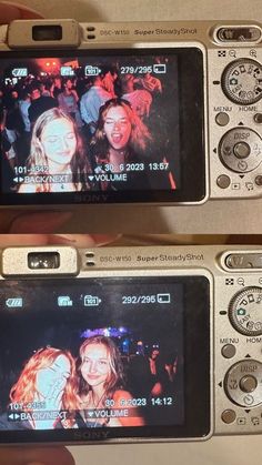 two pictures of people on the screen of a cell phone