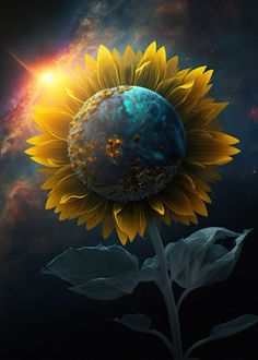 a sunflower with the earth in it's center