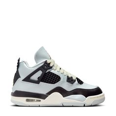 Modeled after Michael Jordan's famous game shoe from the late '80s, the Air Jordan 4 is most recognized for "The Shot" that helped MJ win the game against Cleveland during the 1989 playoffs. This version of the youth AJ 4 features premium uppers, visible cushioning, and all the original's iconic details. So, take your own shot at greatness with the Air Jordan 4's. Leather and synthetic upper. Angular overlays provide a secure fit. Grid mesh on sides and tongue. Foam cushioning. Rubber outsole. Low Jordan 1, Mid Jordan 1, Jordan 4’s, Nike X Travis Scott, Pretty Sneakers, White Jordans, Jordan 4s, Nike Shoes Jordans, Sneakers Looks