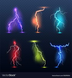 set of lightning effects on transparent background