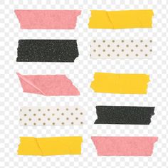 several different colored pieces of paper with polka dots on the bottom and one piece torn off