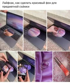 there is a collage of photos showing different things in the box and on the screen