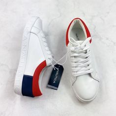 Nautica Women's Yocona Sneakers. White & Blue & Red Color. Lace Up. Extra Memory Foam For Comfort. Super Cute & Comfy. No Stains Or Rips. New. Never Worn. Great For Everyday Wear! (Box 5) & (Box 7) Classic White Sneakers, Nautica Shoes, Striped Sneakers, Top Sneakers Women, Womens Tennis Shoes, White Sneakers Women, Pink Sneakers, Comfortable Sneakers, Cute Comfy