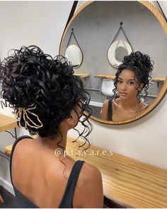 Curly Ball Hairstyles, Prom Hairstyles With Curly Hair, Low Side Bun Wedding Hair Curly, Natural Curly Hairstyle For Wedding, Curly Updo Hairstyles For Black Women Wedding, Up Do Curly Hairstyles Wedding, Curly Hairstyles Updo Wedding, Hair Styles For Prom Updos, Curly Haired Updos