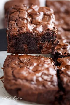 chocolate brownies cut into squares on a plate