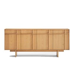 the sideboard is made out of wood and has four doors, two drawers and one door