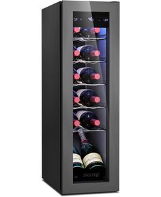 a wine cooler with several bottles in it