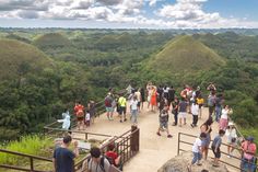 many people are standing at the top of a hill