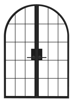 an open black iron door on a white background