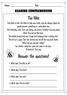 reading worksheet for the hike