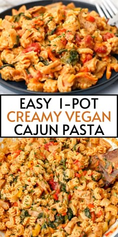 an easy one - pot creamy vegan cajun pasta recipe with spinach and tomatoes