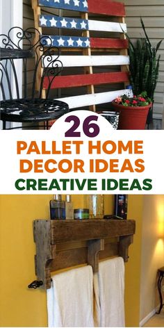 some wooden pallets are stacked on top of each other with the words 26 diy pallet home decor ideas