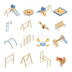 various types of playground equipment for children