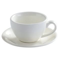 a white cup and saucer sitting on top of each other