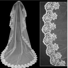 a veil with flowers on the side and an image of a bride's veil