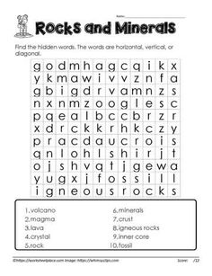 rocks and minerals worksheet for kids to practice the word search in this printable