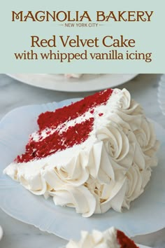 a red velvet cake with whipped vanilla icing