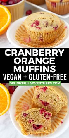 cranberry orange muffins are stacked on top of each other