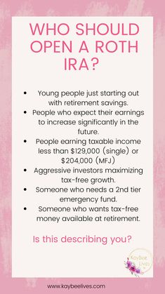 a pink poster with the words who should you open a roth ira?