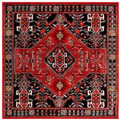 Machine Made Red/ Black Oriental Safavieh Rug Size: Square 6'7" | Black;red Square 6'7" Area Rug - Safavieh Vintage Performance Red / Black Rug 79.0 x 79.0 x 0.63 in black / brown / redPolypropylene | Wayfair Burgundy Rug, Safavieh Rug, Burgundy Rugs, Red Square, Rugs Size, Black Rug, Perfect Rug, Red Accents, Red Rugs