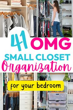 Have a small closet and small bedroom? How the heck do you organizae a small closet? Here are 41 clever ways to organize your closet or walk in closet. How To Make More Closet Space, Optimize Small Closet Space, Second Bedroom Closet, Small Closet Configuration Ideas, Wall Closets Ideas Bedroom, How To Organize A Small Bedroom Closet, Tiny Walk In Closet Ideas Space Saving, How To Utilize Small Closet Space, Small Space Closet Organization Ideas