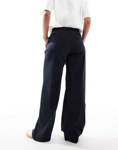 Pants & Leggings by Stradivarius For days when denim won't do High rise Drawstring waistband Side pockets Wide-legged Blue Pinstripe Pants Outfit, Wide Jeans, Jumpsuit Shorts Rompers, Plus Size Skirts, Satin Slip Dress, Maxi Dress Trend, Skirt Leggings, Pull On Pants, Lingerie Sleepwear