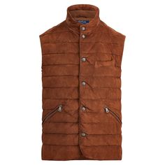 Brown Puffer Vest, Designer Jackets For Men, Brown Puffer, Man Quilt, Suede Vest, Ralph Lauren Black Label, Ralph Lauren Style, Lauren Brown, Quilted Vest