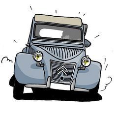 an old car with the hood down and lights on is shown in this cartoon style