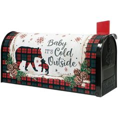 a mailbox with a bear and snowflakes on it