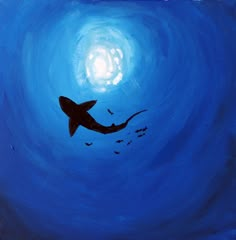 a painting of a shark swimming in the ocean