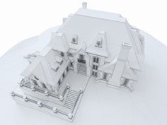 an architectural model of a house on top of a white surface with stairs leading up to the second floor