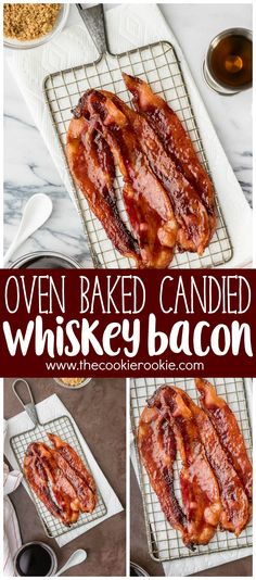 oven baked candied whiskey bacon on a cooling rack