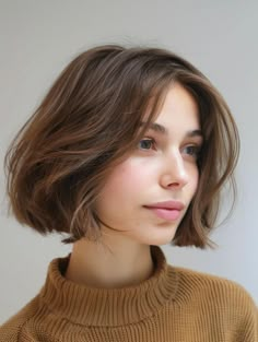 Feminine Bob Hairstyles, Chin Length Bob Middle Part, Textured Chin Length Bob Fine Hair, Chin Bob Curtain Bangs, Round Face Chin Length Hair, Short Bob Women’s Haircut, Short Hair One Length, Chin Length Bob Curtain Bangs, French Bob Style