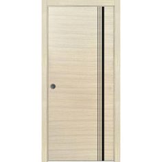 an image of a wooden door with black trimmings on the front and side