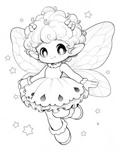 Chibi Fairy, Chibi Coloring Pages, Manga Coloring Book, Fairy Coloring Pages, Princess Coloring Pages, Dinosaur Coloring, Fairy Coloring, Baby Fairy, Mermaid Coloring