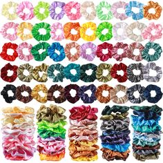 PRICES MAY VARY. Multi Color Hairbands: you will receive 200 satin scrunchies with 52 colors, there are enough quantities and rich colors to meet your daily use needs and replacement requirements, you could share them with other people Reliable Satin Fabric Materials: the hair scrunchies are made of quality satin fabric and rubber materials, soft and comfortable, which do not easily break or fade, the nice materials are serviceable and elastic, and they can serve you for a long time Convenient t Satin Accessories, Curly Hair Ponytail, Curly Hair Accessories, Hair Tie Accessories, Hair Bobbles, Tie Hair, Birthday Gifts For Teens, Hair Ponytail, Velvet Hair