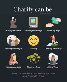 a poster with different types of people and words on it that say charity can be