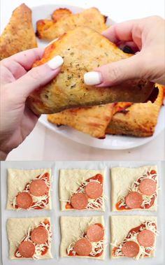 the process for making homemade pizzas is shown with pictures and instructions to make them