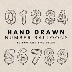 hand drawn numbers and balloons are shown