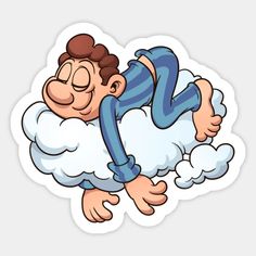 a cartoon man laying on top of a cloud