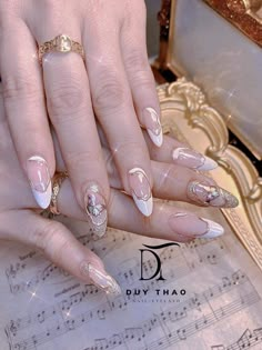 Nail Soft Gel Design, Milky White With Rhinestones, Soft Gel Nails Design With Stones, Nail Art Elegant Classy Beautiful, Soft Gel Nails Design, Nail Making, Long Nail Art, Elegant Nail Art, Asian Nails