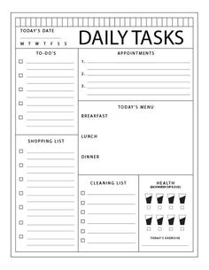 the daily tasks list is shown in black and white