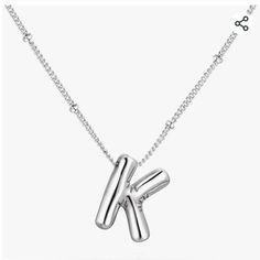 Never Worn Silver Bubble/Balloon Letter K Initial Necklace. It’s On A Satellite Style Chain That’s Also An Adjustable Length. Received This As A Gift But It’s Not My Style. Box Says Qyalie As The Company/Brand. K Initial Necklace, Letter K Necklace, Necklace K, K Initial, K Necklace, Letter Necklace Silver, Bubble Necklaces, Bubble Balloons, Style Box