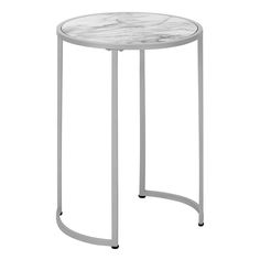 a white marble top side table with metal legs and an oval base, on a white background