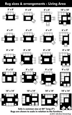 the size and arrangement of rugs and arrangements for living room furniture, including couches