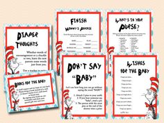 dr seuss and the cat in the hat baby shower game with instructions for babies