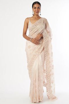 Peach Hand Embellished Saree Set Design by Kalighata at Pernia's Pop Up Shop 2022 Designer Label, Indian Fashion Designers, Pernia Pop Up Shop, Pop Up Shop, Set Design