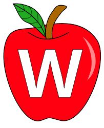 an apple with the letter w on it