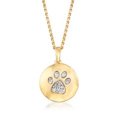 Paw Print Circle Pendant Necklace in 18kt Yellow Gold Over Sterling Silver Pendant Necklace Diamond, Paw Print Pendant, Paw Print Earrings, Paw Print Jewelry, Paw Print Necklace, Detailed Necklace, Diamond Birthstone, Locket Pendant Necklace, Circle Pendant Necklace